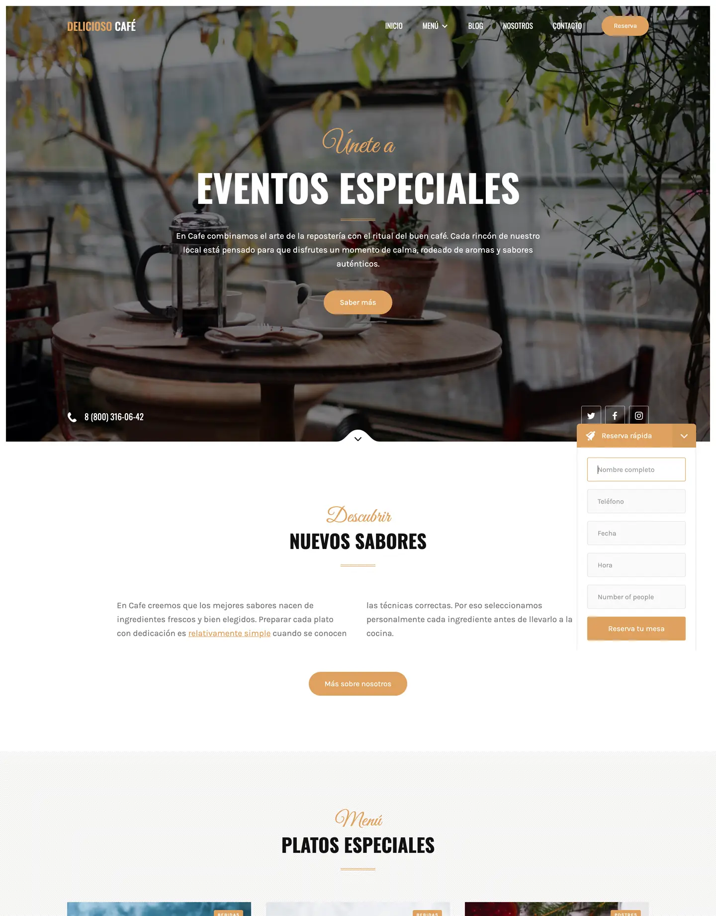 Plantilla de página web para restaurantes y cafés