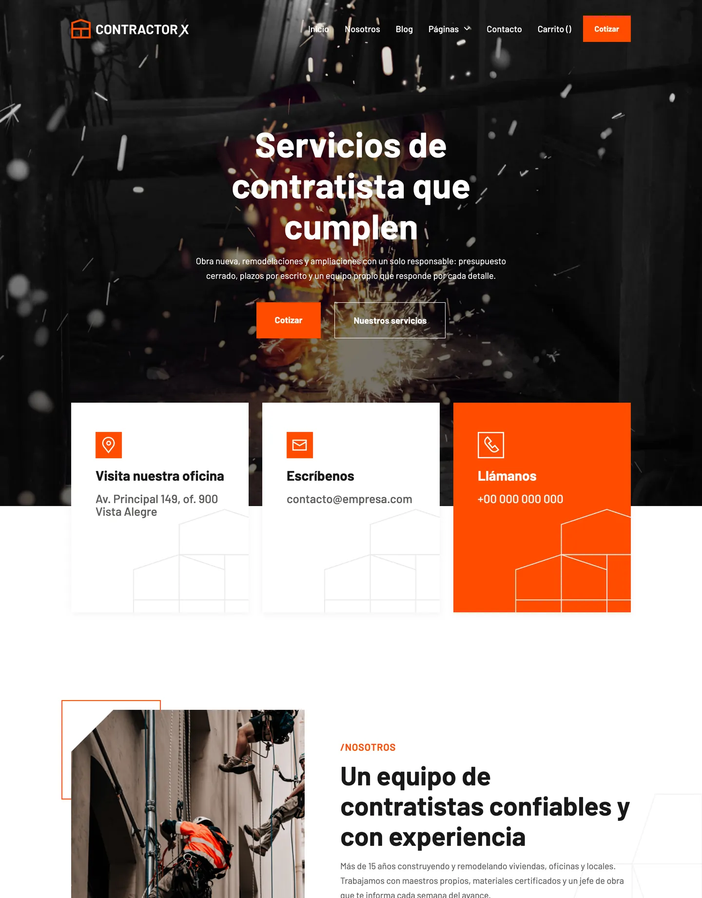 Plantilla de página web para construcción