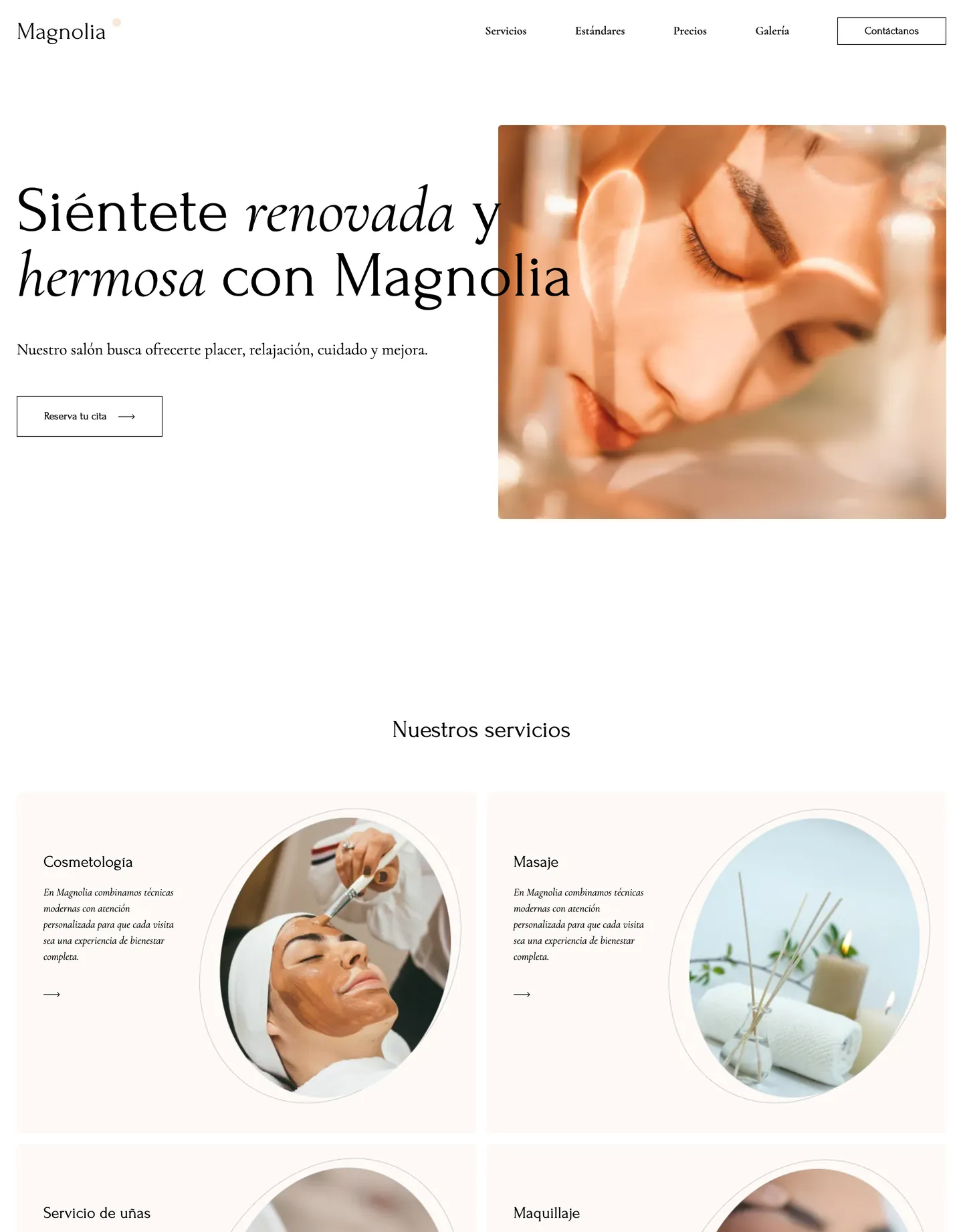 Plantilla de página web para belleza y estética