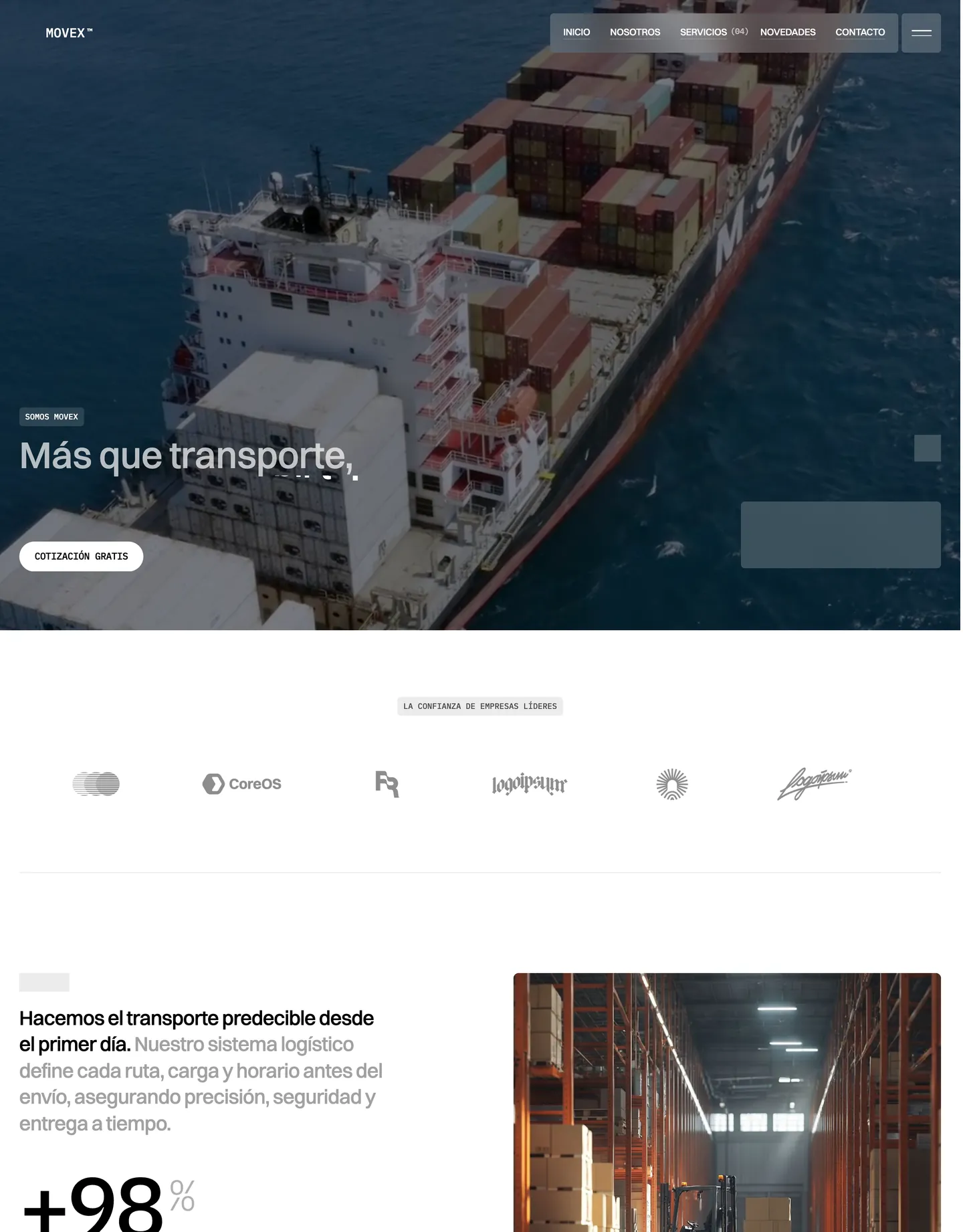 Plantilla de página web para transporte