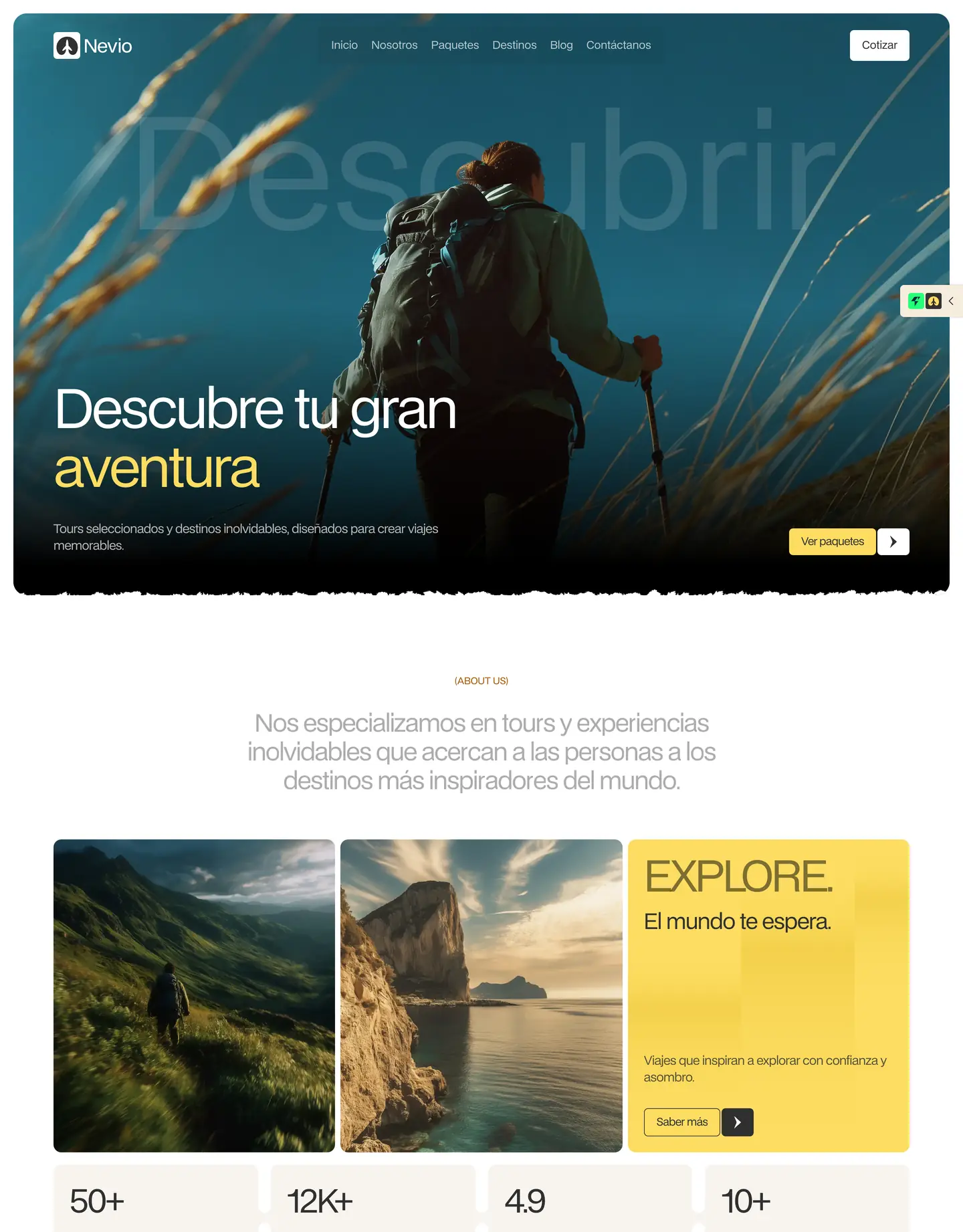 Plantilla de página web para turismo y viajes