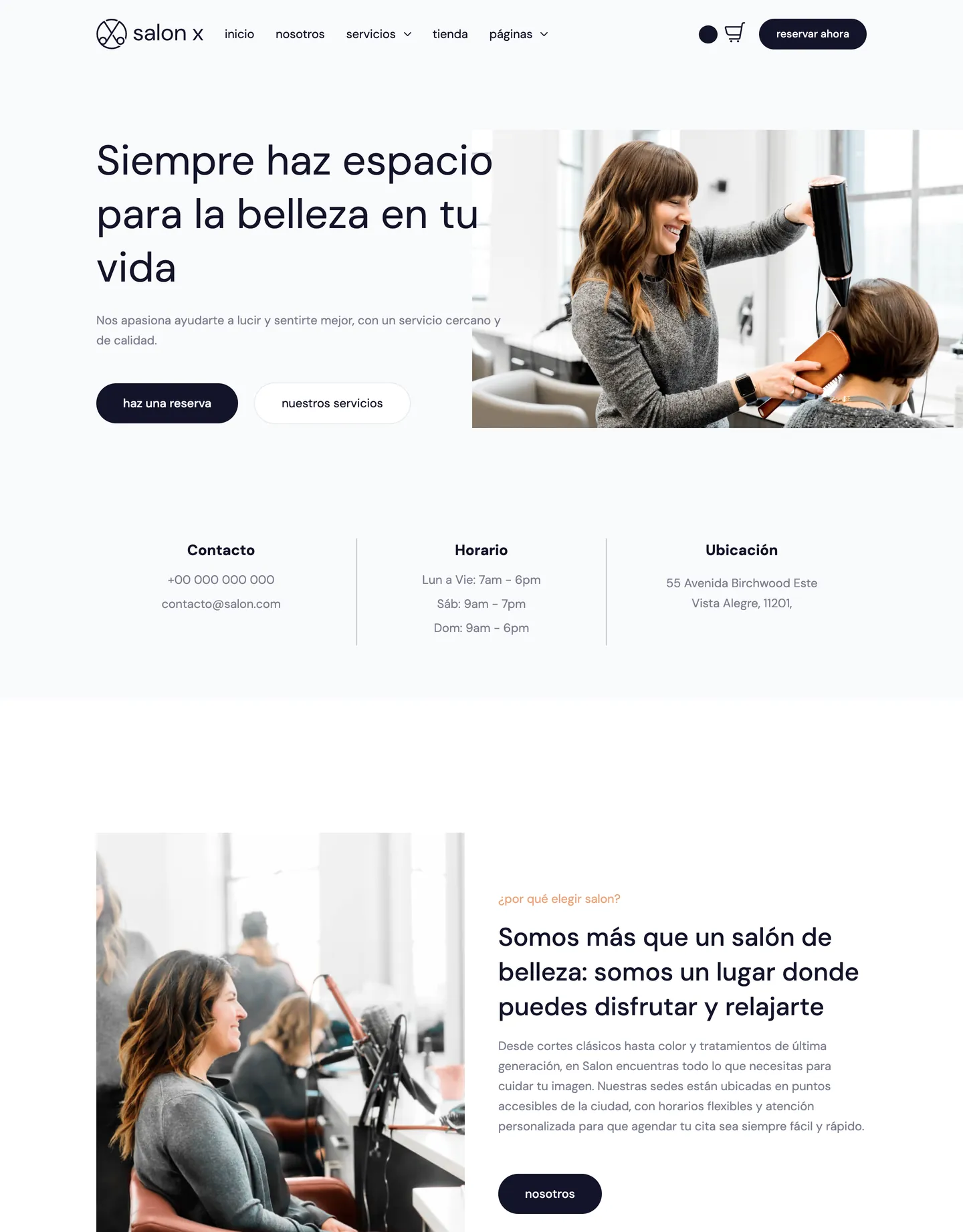 Plantilla de página web para belleza y estética