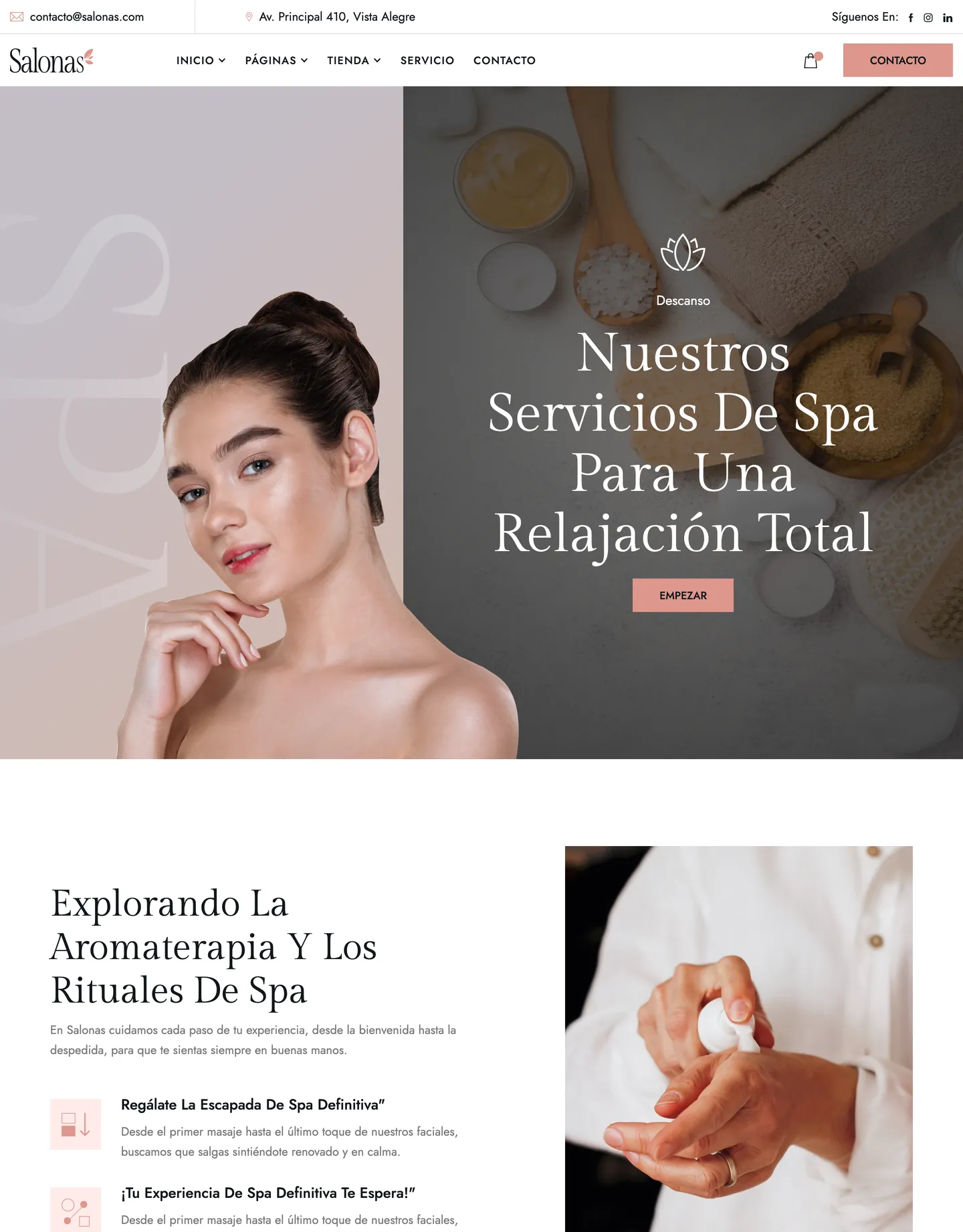 Plantilla de página web para belleza y estética
