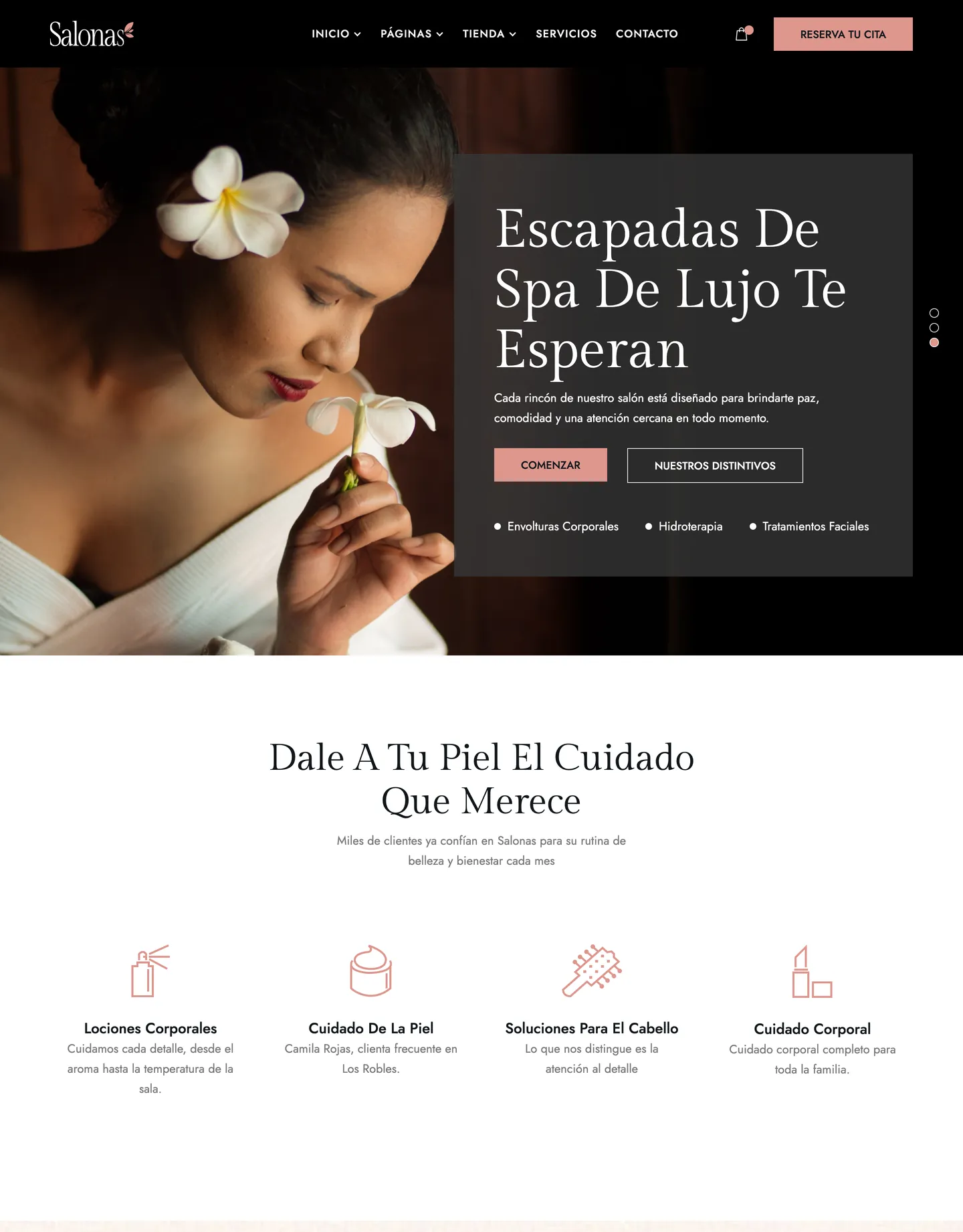 Plantilla de página web para belleza y estética