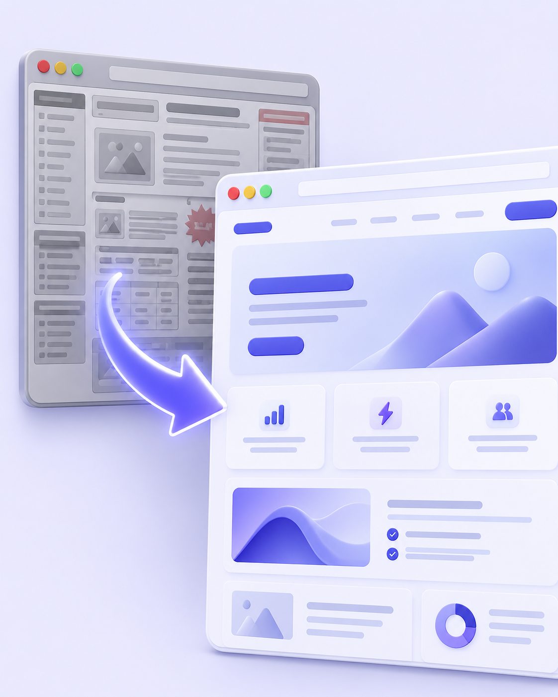 Página web antigua transformada en una versión moderna tras migrar de hosting